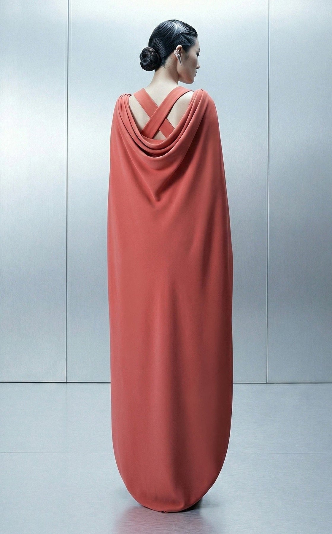 MNM COUTURE E0164 - Wide Strap Cross Back Evening Gown with Cape