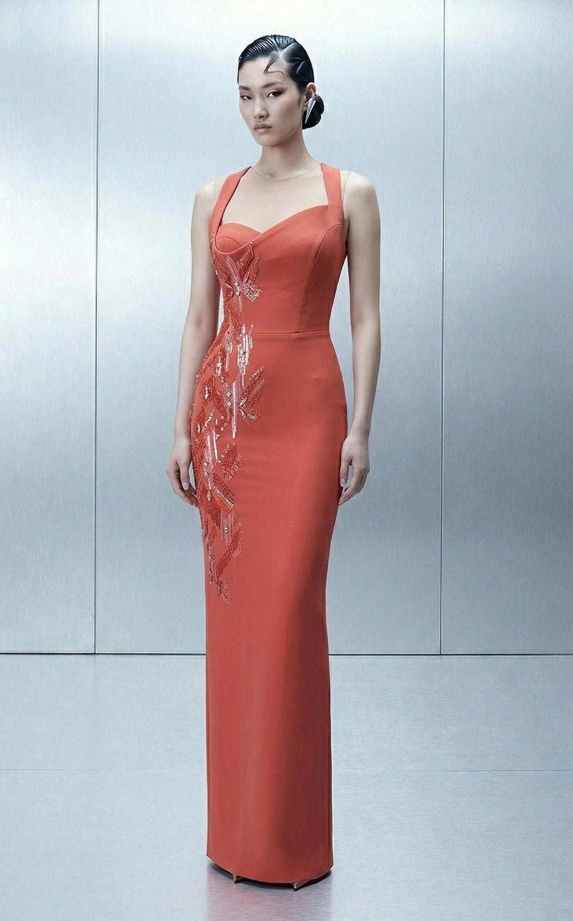 MNM COUTURE E0164 - Wide Strap Cross Back Evening Gown with Cape