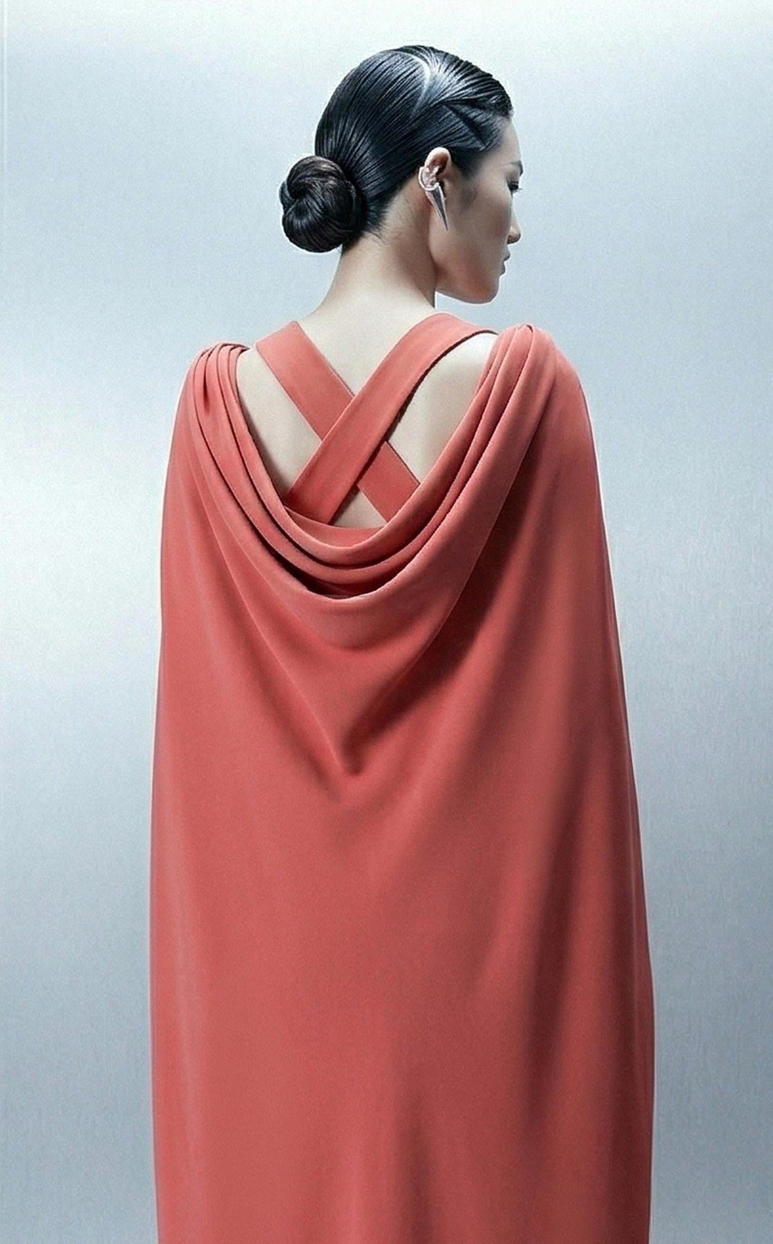 MNM COUTURE E0164 - Wide Strap Cross Back Evening Gown with Cape