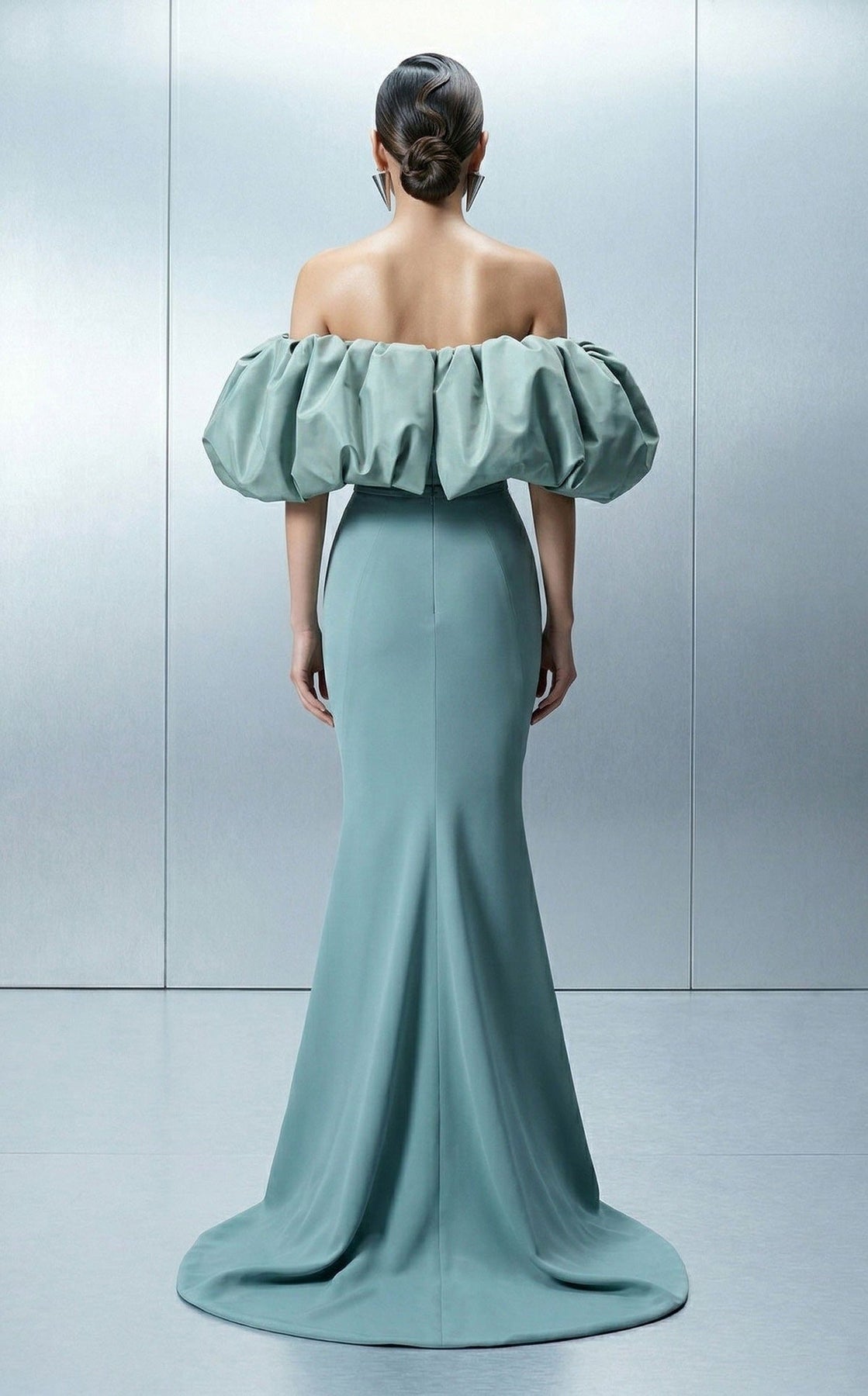 MNM COUTURE E0165 - Surplice Bodice Off Shoulder Evening Gown