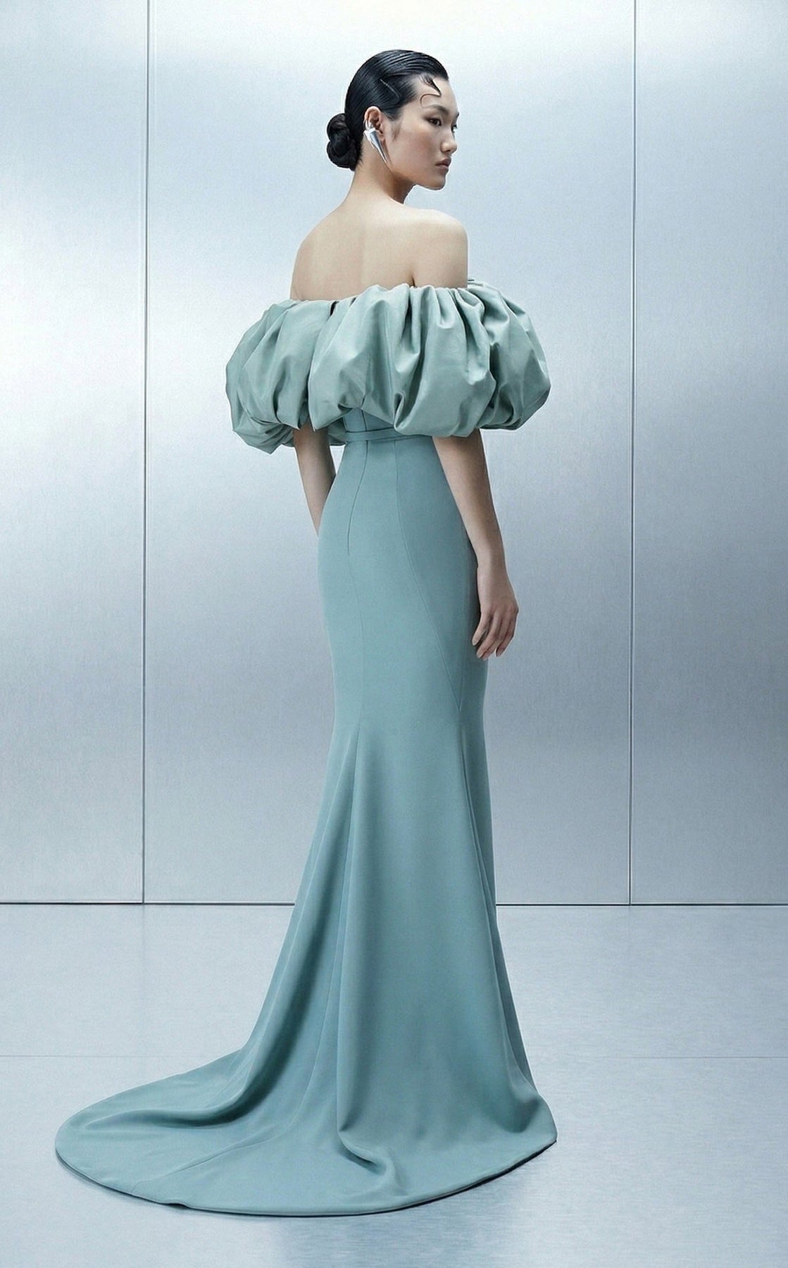 MNM COUTURE E0165 - Surplice Bodice Off Shoulder Evening Gown