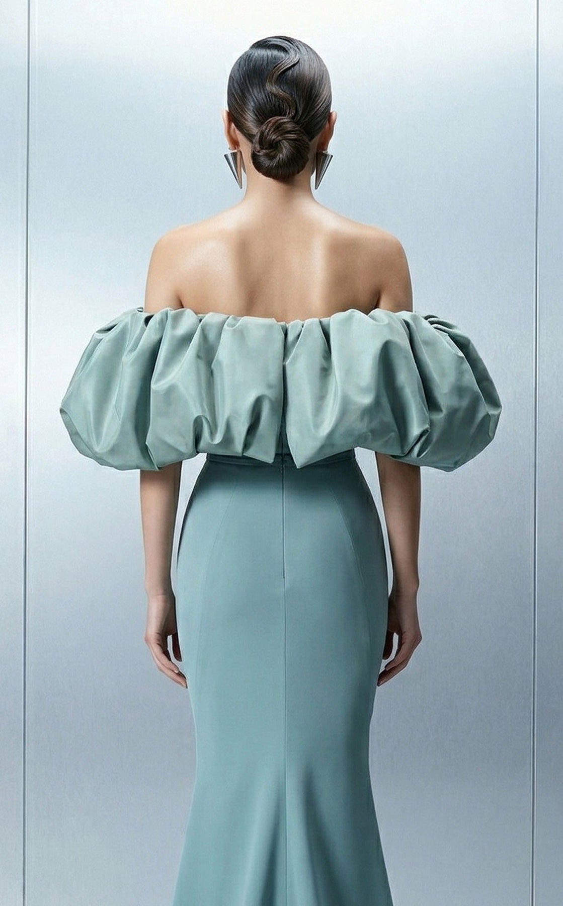 MNM COUTURE E0165 - Surplice Bodice Off Shoulder Evening Gown