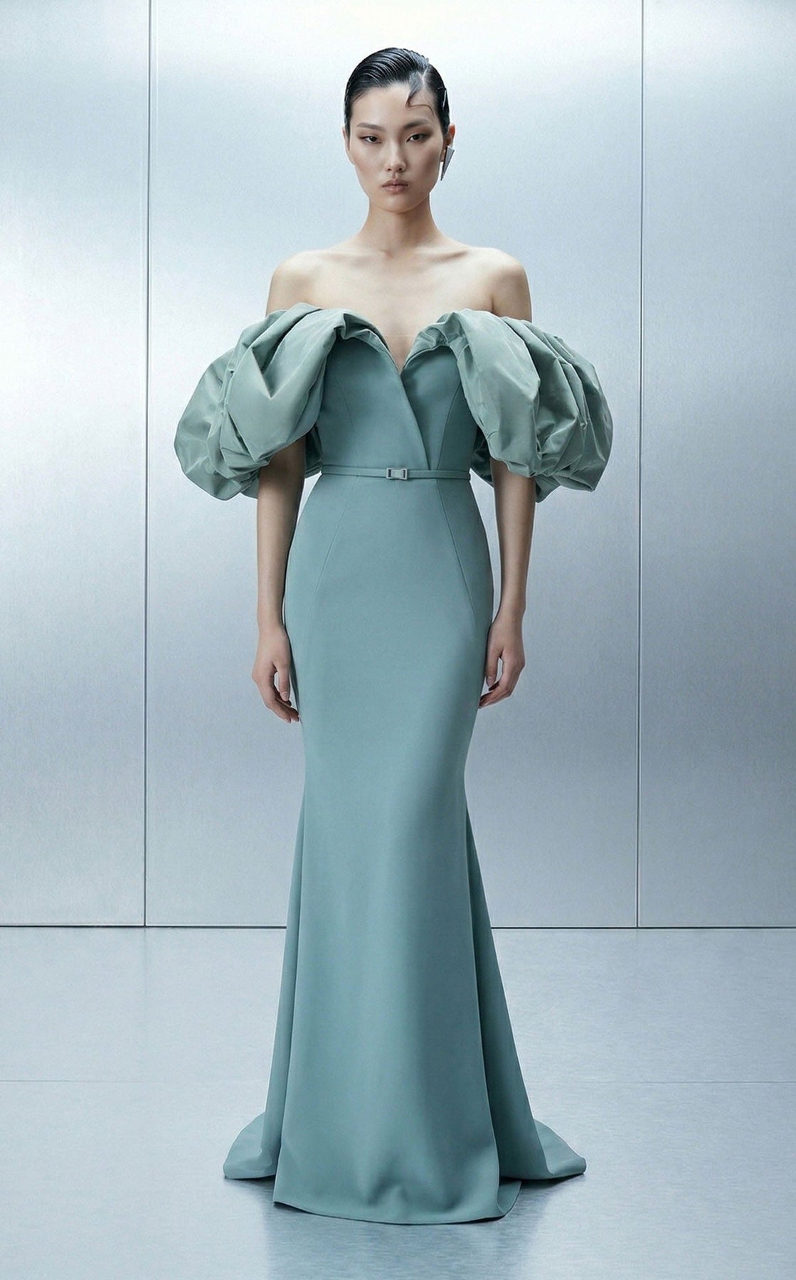 MNM COUTURE E0165 - Surplice Bodice Off Shoulder Evening Gown
