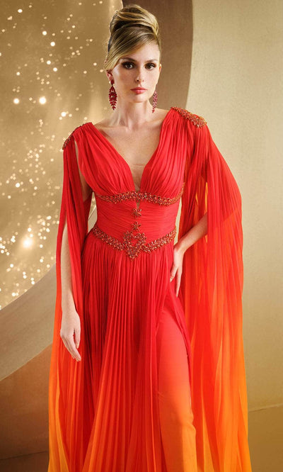 MNM Couture F02847 - Beaded V-Neck Pleated Gown Evening Dresses