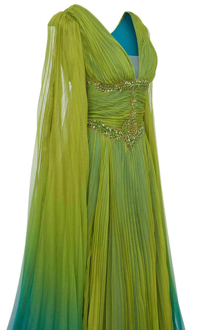 MNM Couture F02847 - Beaded V-Neck Pleated Gown Evening Dresses
