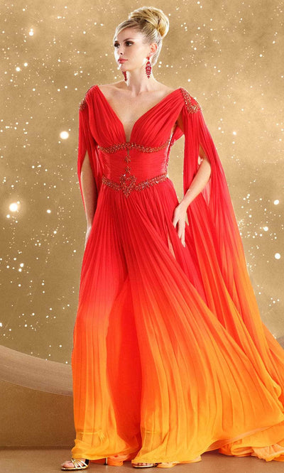 MNM Couture F02847 - Beaded V-Neck Pleated Gown Evening Dresses