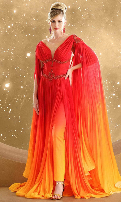 MNM Couture F02847 - Beaded V-Neck Pleated Gown Evening Dresses