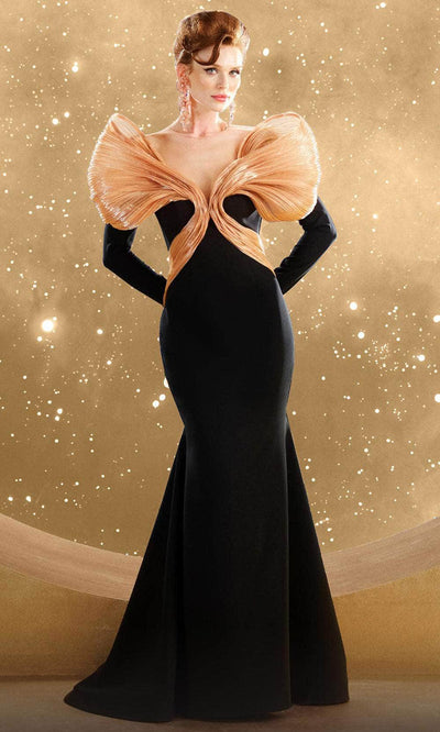 MNM Couture F02849 - Illusion Jewel Trumpet Evening Gown Mother of the Bride Dresses 4 /  Black/Beige
