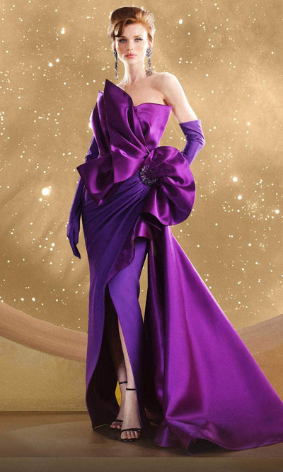 MNM Couture F02854 - Strapless Bow Detail Evening Gown Formal Gowns 4 /  Purple