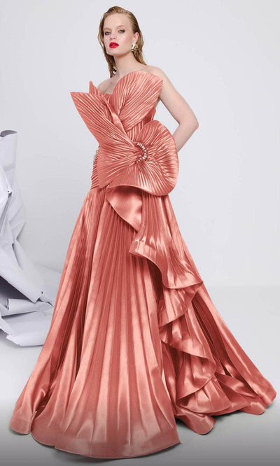 MNM Couture F02867 - Pleated A-Line Evening Gown Formal Gowns 4 /  Coral