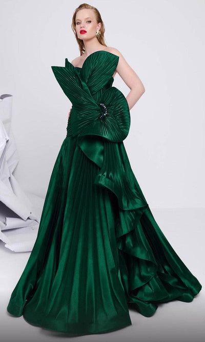 MNM Couture F02867 - Pleated A-Line Evening Gown Formal Gowns 4 /  Emerald Green