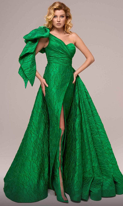 MNM Couture F02881A - Bow Draped Evening Gown Formal Gowns 4 /  Green