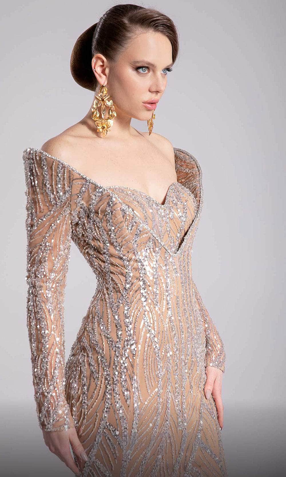 MNM Couture F02900 - Long Sleeve Beaded Sheath Dress Pageant Dresses