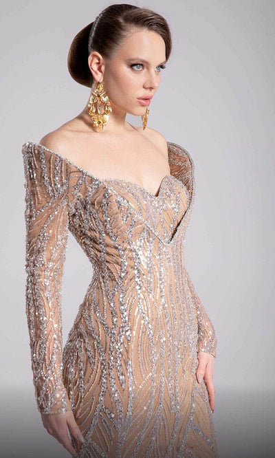 MNM Couture F02900 - Long Sleeve Beaded Sheath Dress Pageant Dresses