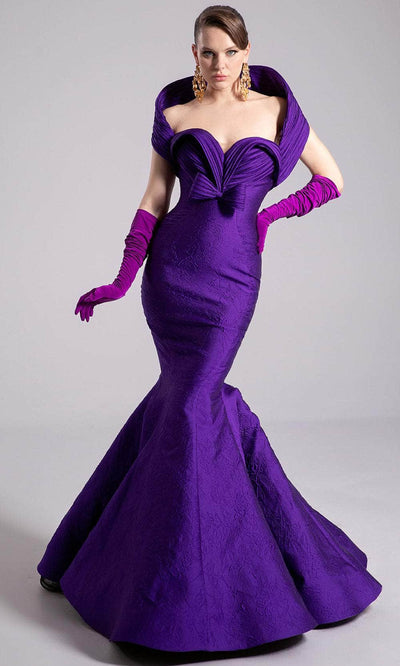 MNM Couture F02901 - Textured Gown with Dramatic Collar Pageant Dresses