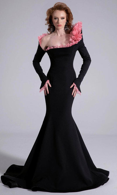 MNM Couture F02905 - Long Sleeve Gown with Ruffle Detail Pageant Dresses