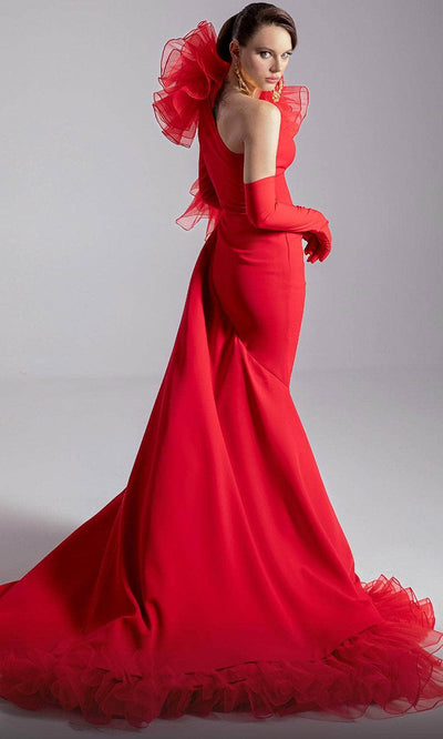 MNM Couture F02906 - Ruffled Detail Asymmetric Gown Pageant Dresses