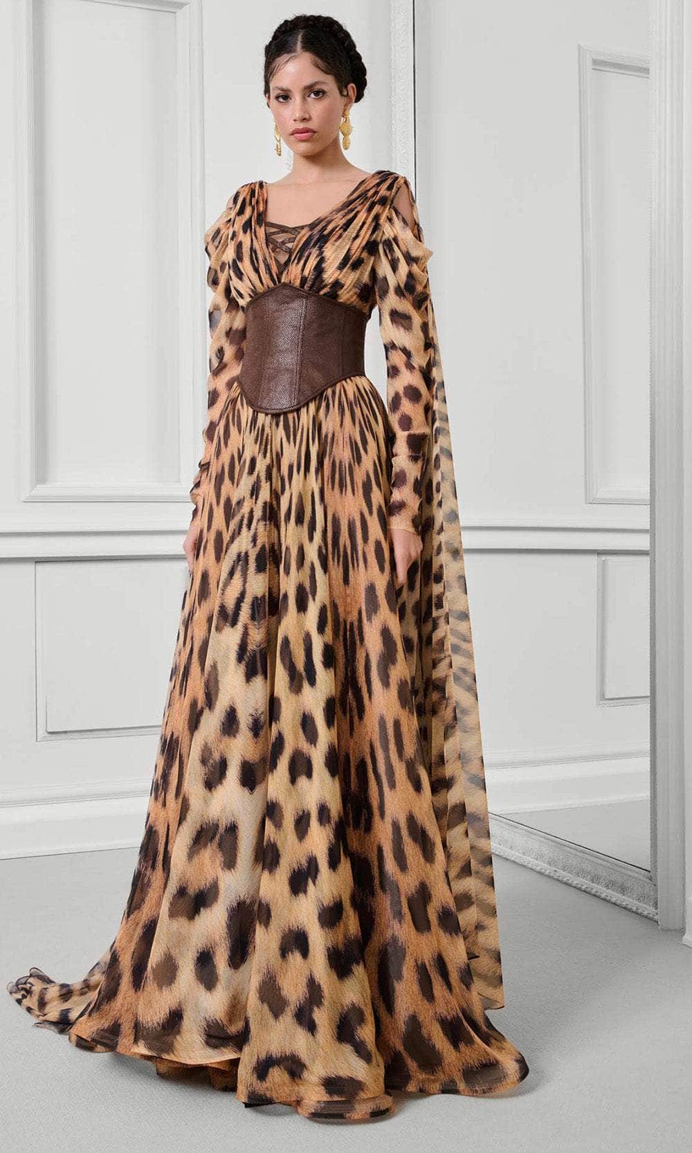 MNM Couture F02921 - Cape Sleeve Printed A-Line Gown Mother of the Bride Dresses