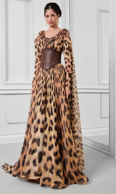 MNM Couture F02921 - Cape Sleeve Printed A-Line Gown Mother of the Bride Dresses