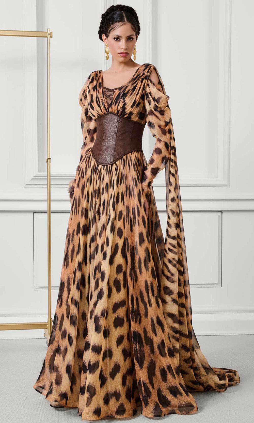 MNM Couture F02921 - Cape Sleeve Printed A-Line Gown Mother of the Bride Dresses