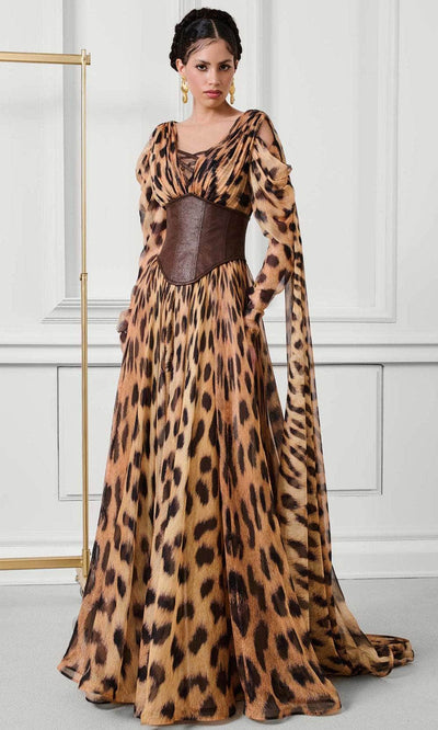 MNM Couture F02921 - Cape Sleeve Printed A-Line Gown Mother of the Bride Dresses