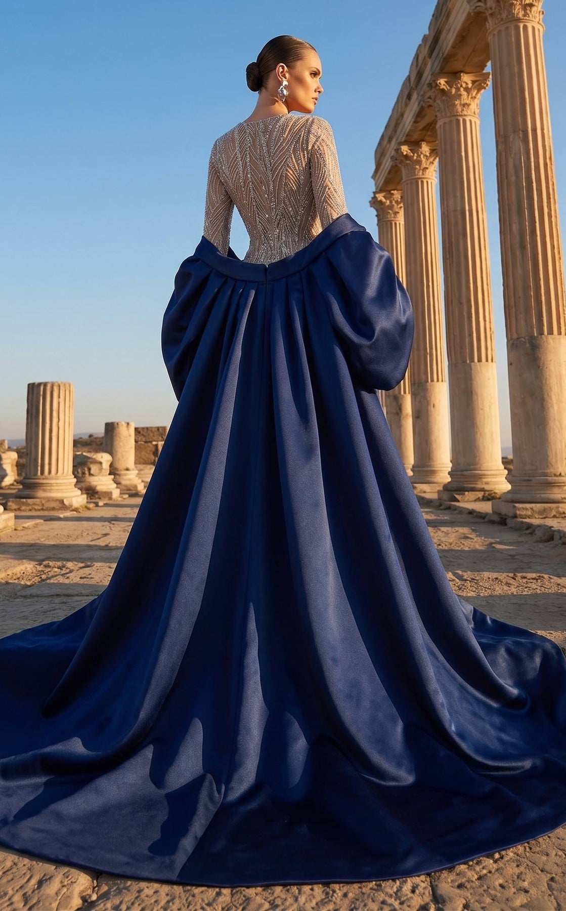 MNM COUTURE F03004 - Jewel Neckline Sparkle Column Evening Gown