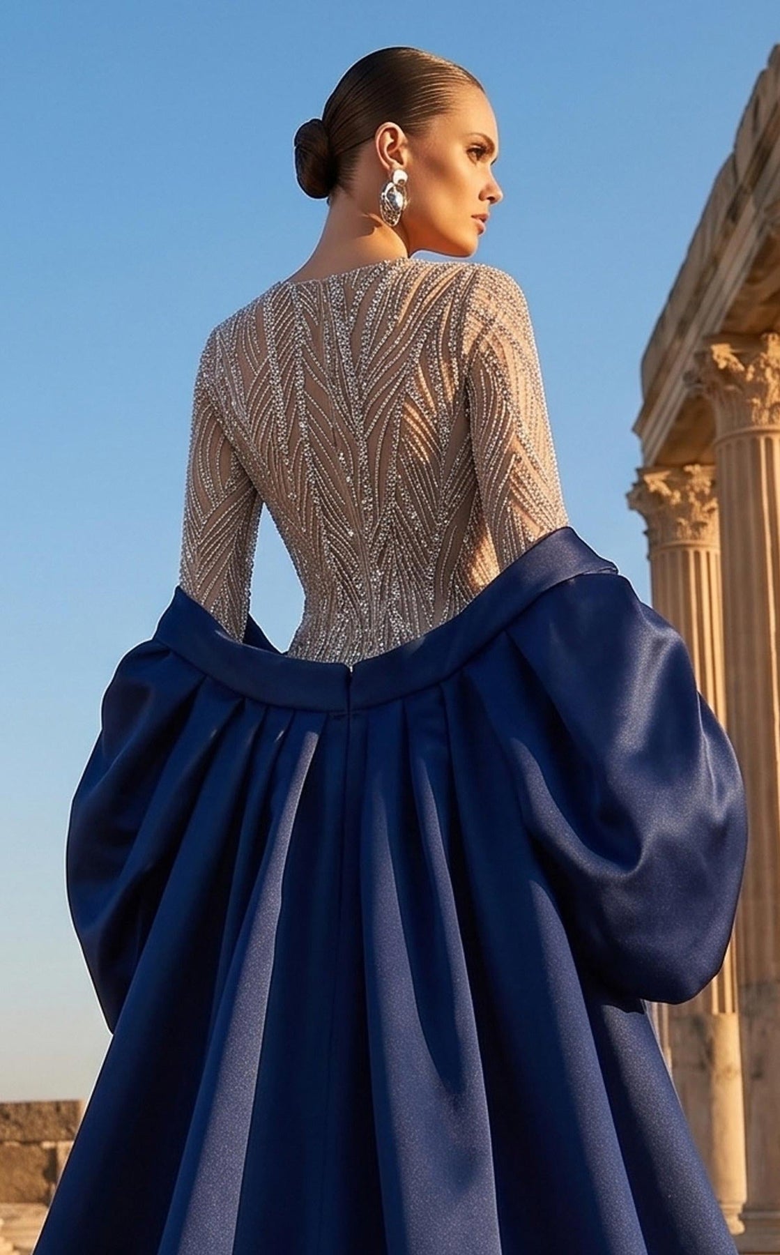 MNM COUTURE F03004 - Jewel Neckline Sparkle Column Evening Gown