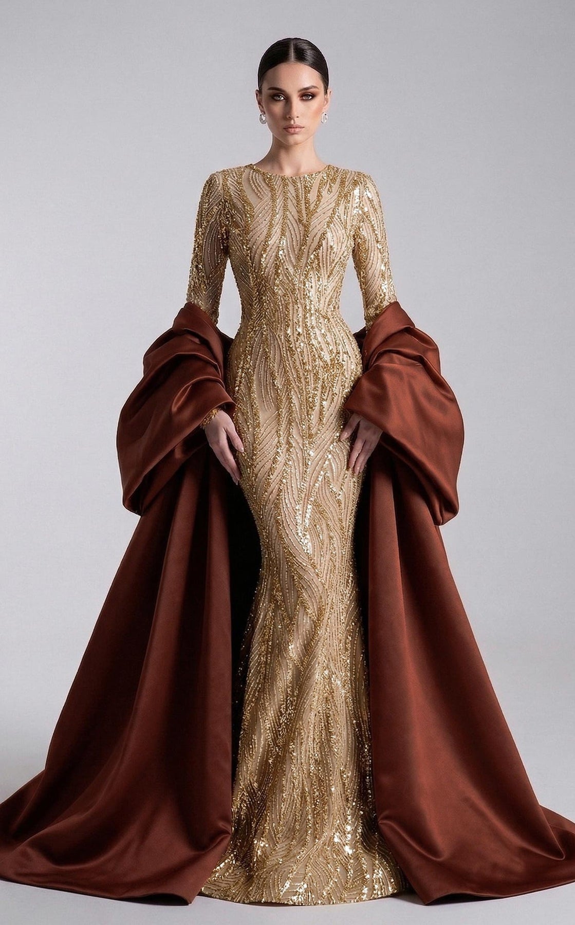 MNM COUTURE F03004 - Jewel Neckline Sparkle Column Evening Gown