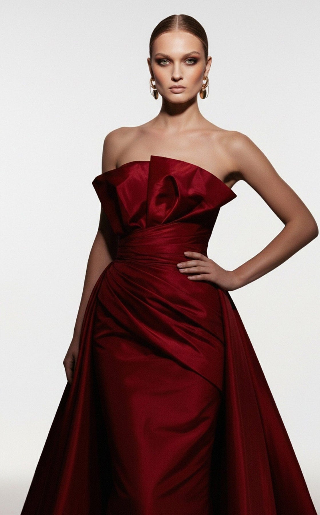 MNM COUTURE F03006 - Strapless Ruched Evening Gown with Overskirt
