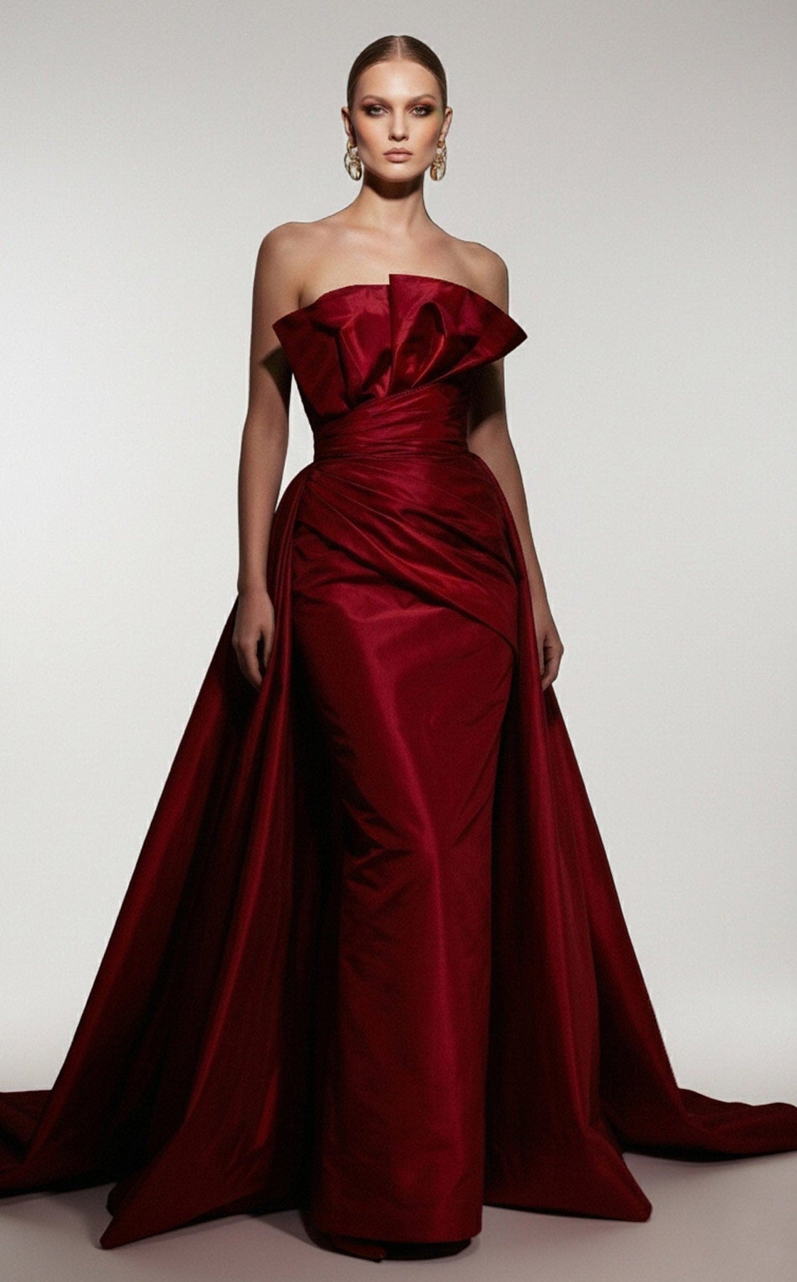 MNM COUTURE F03006 - Strapless Ruched Evening Gown with Overskirt