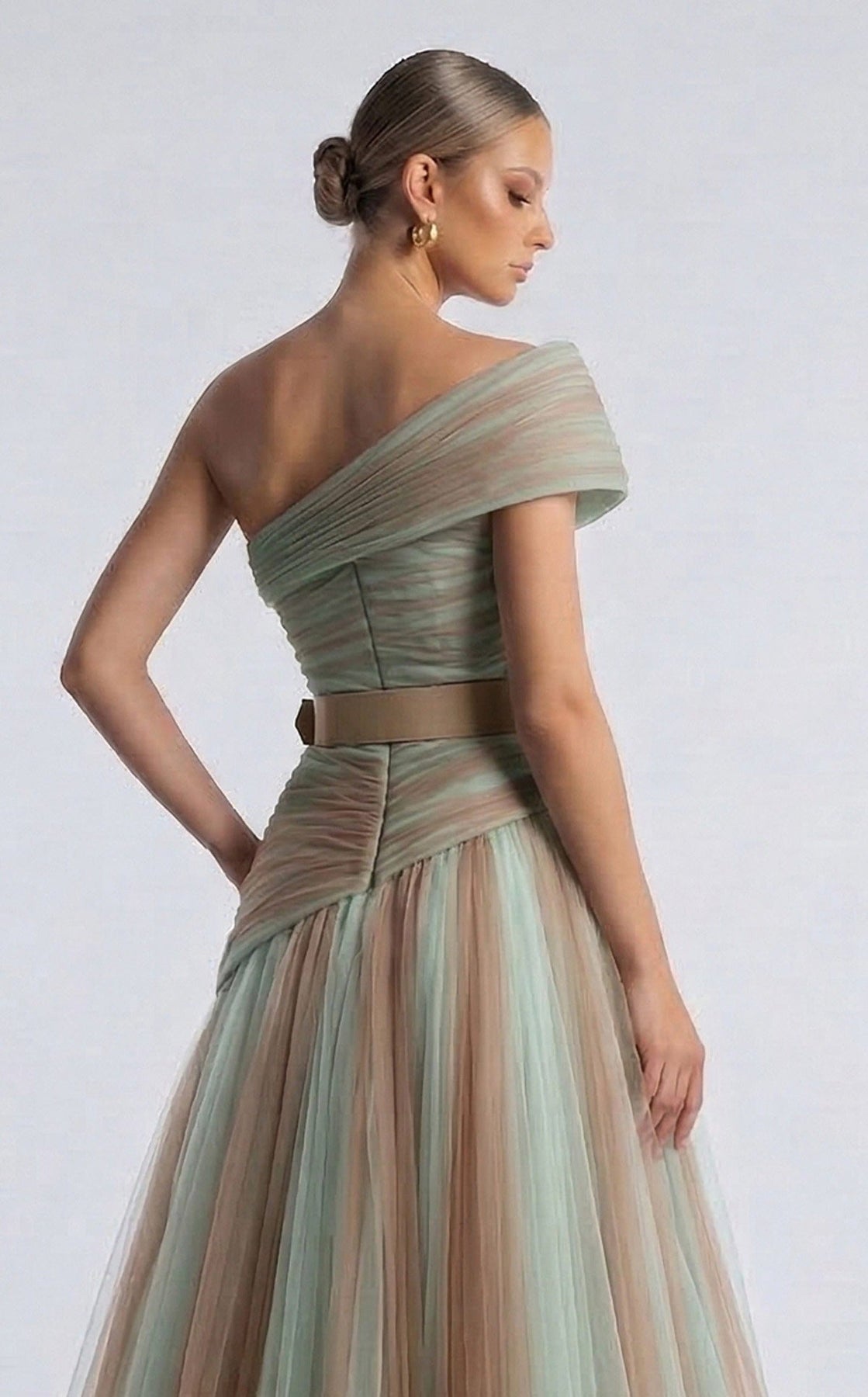 MNM COUTURE F03008 - One Shoulder Belted Evening Gown