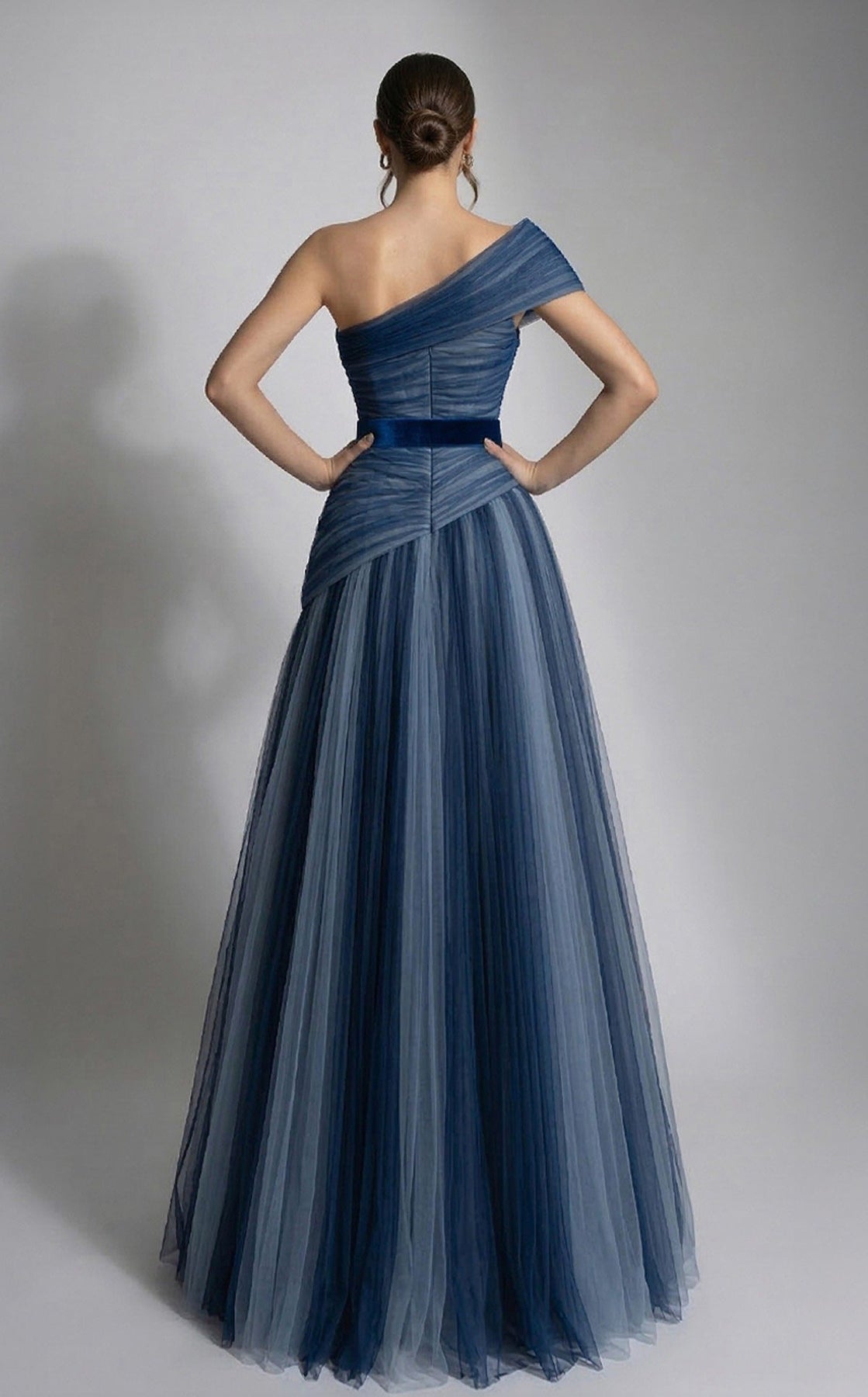 MNM COUTURE F03008 - One Shoulder Belted Evening Gown