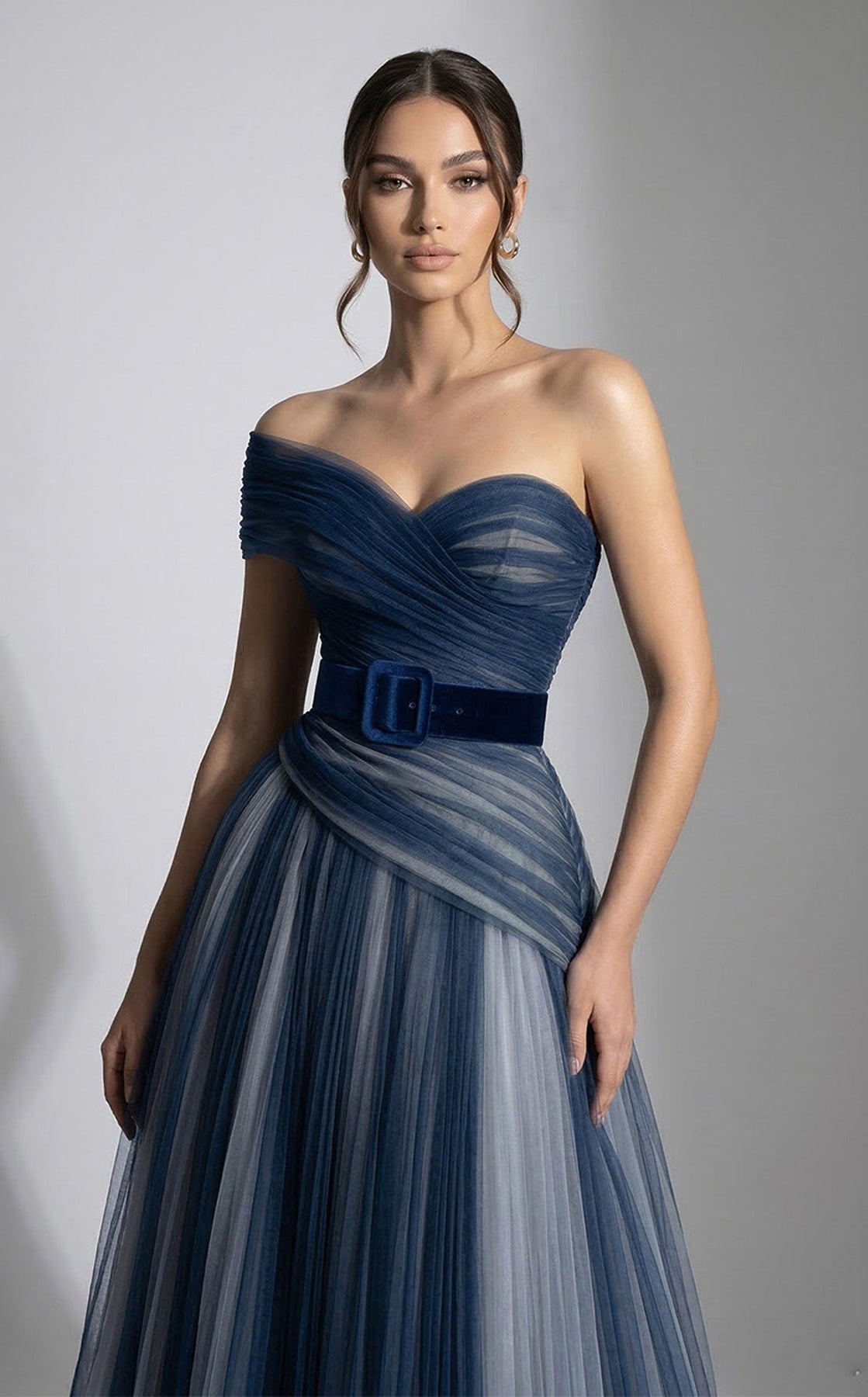 MNM COUTURE F03008 - One Shoulder Belted Evening Gown