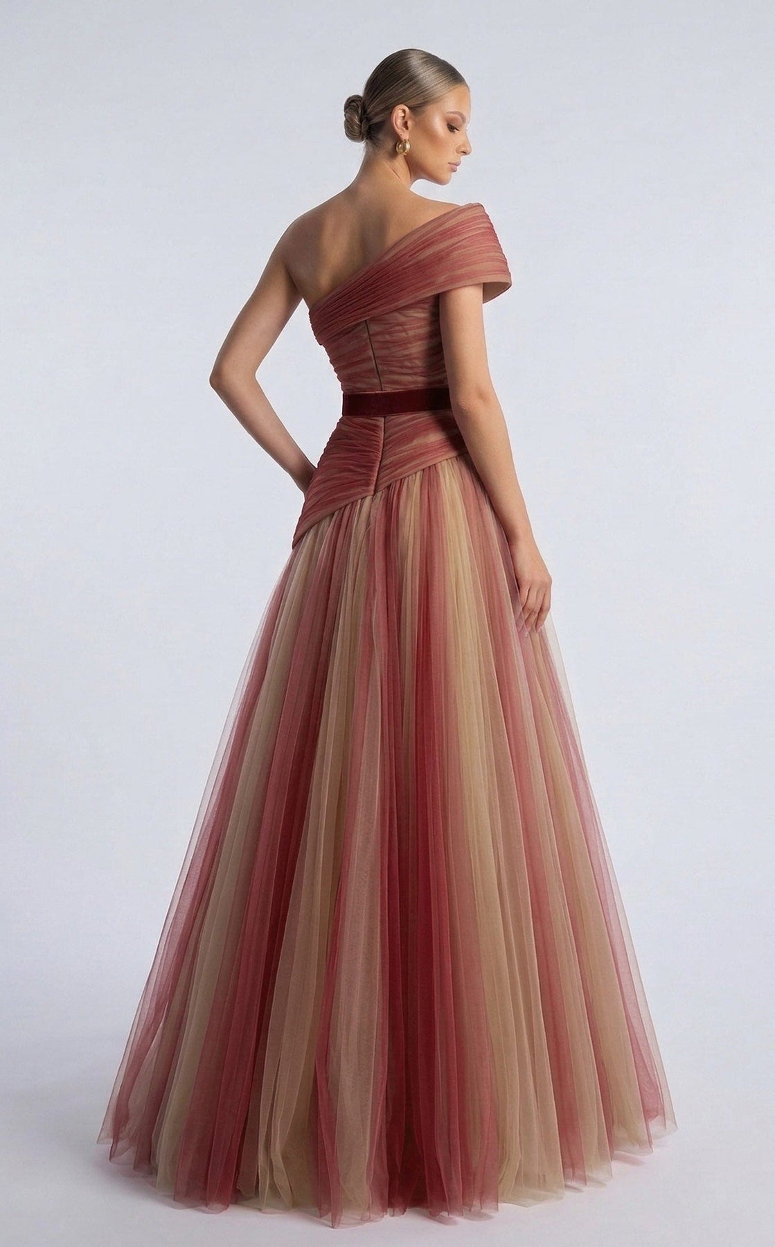 MNM COUTURE F03008 - One Shoulder Belted Evening Gown