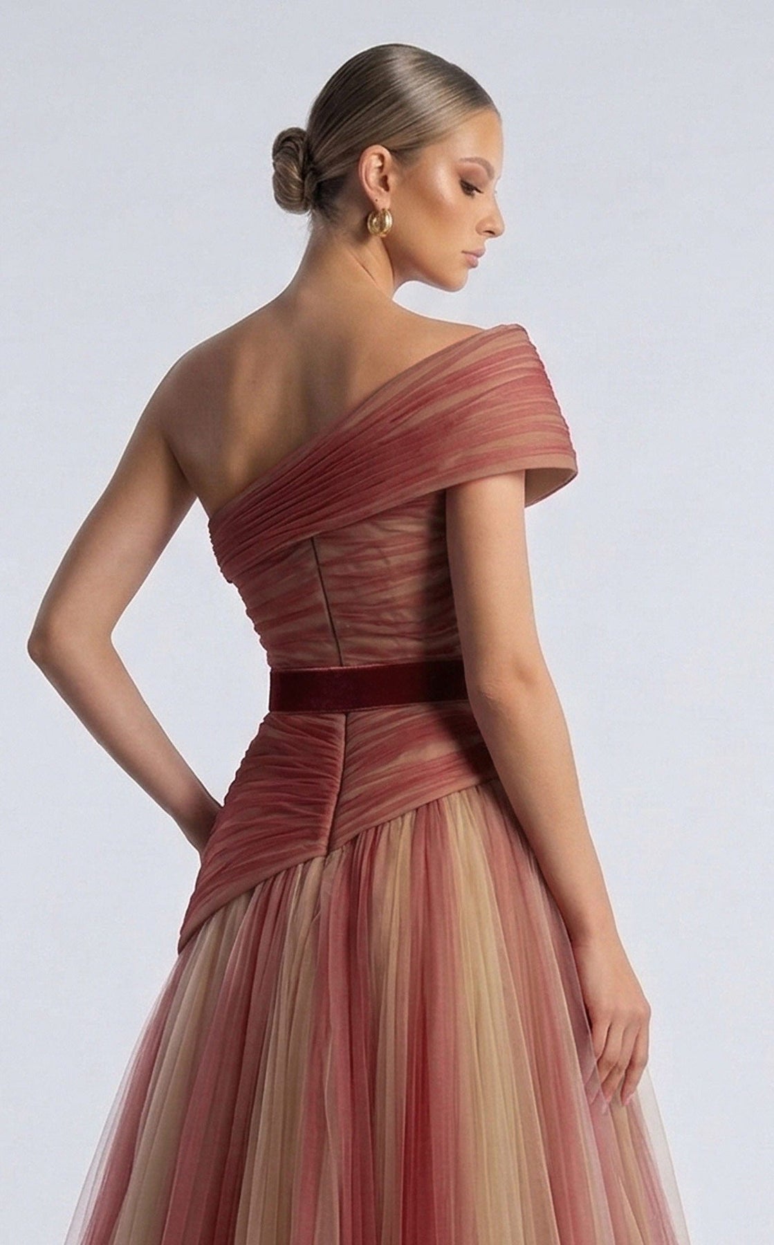 MNM COUTURE F03008 - One Shoulder Belted Evening Gown