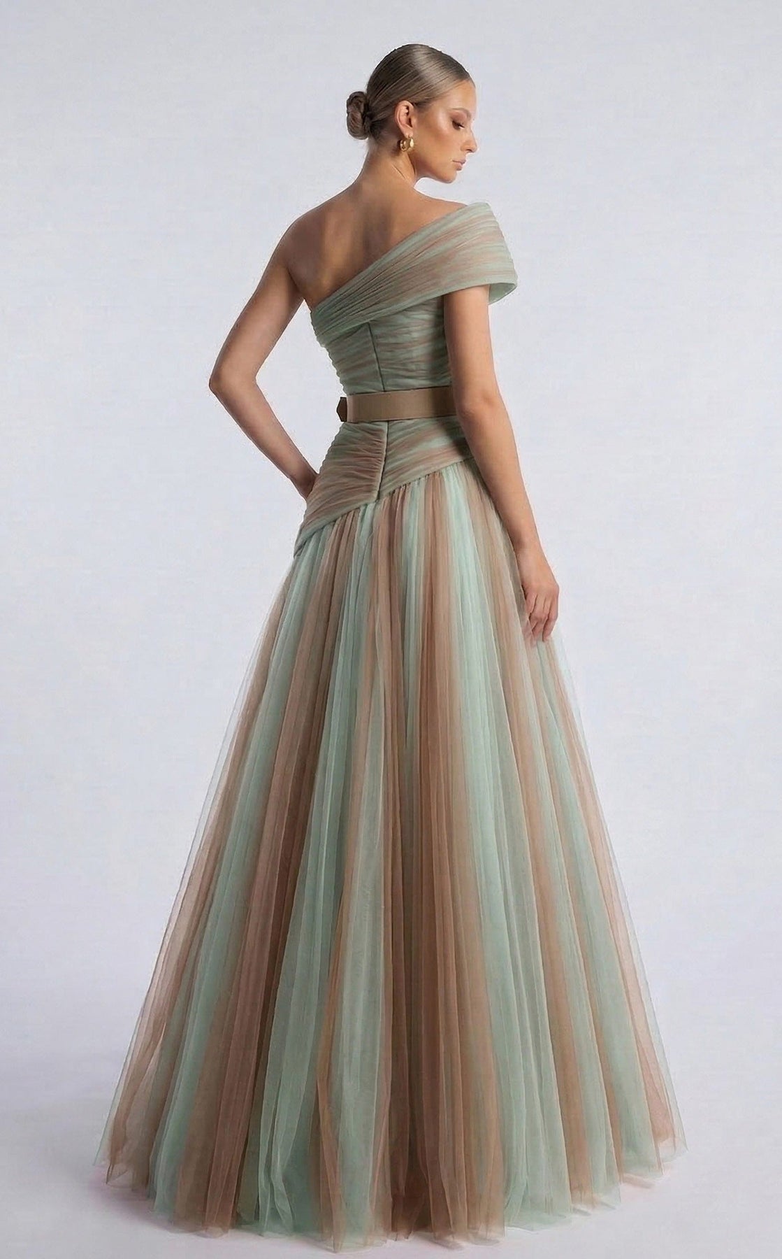 MNM COUTURE F03008 - One Shoulder Belted Evening Gown