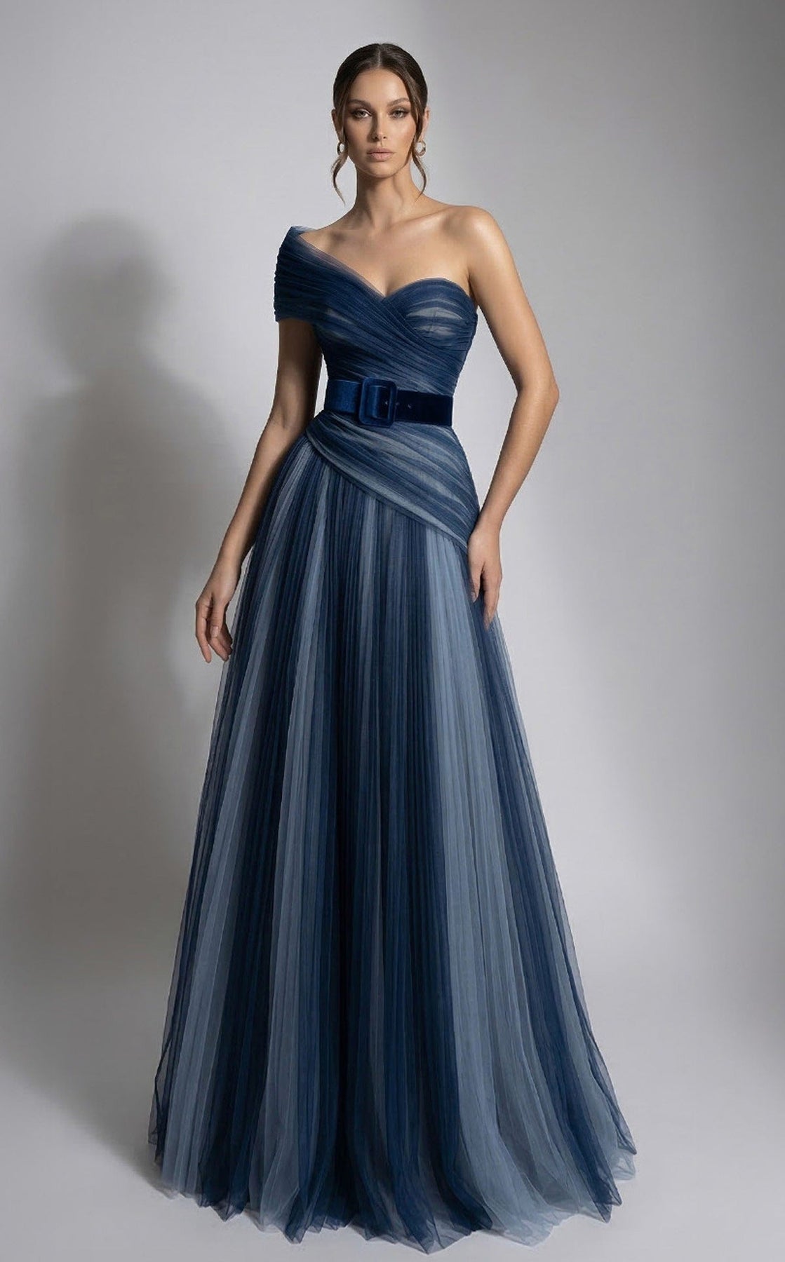 MNM COUTURE F03008 - One Shoulder Belted Evening Gown