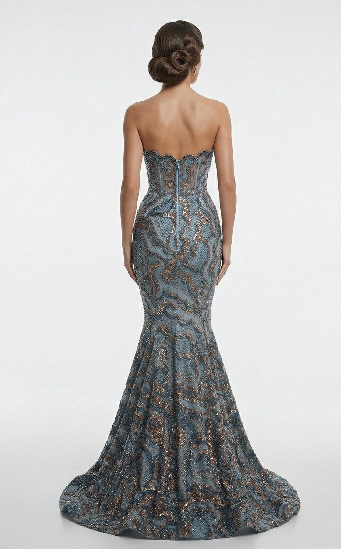 MNM COUTURE F03018 - Scalloped Sweetheart Intricate Beaded Evening Gown