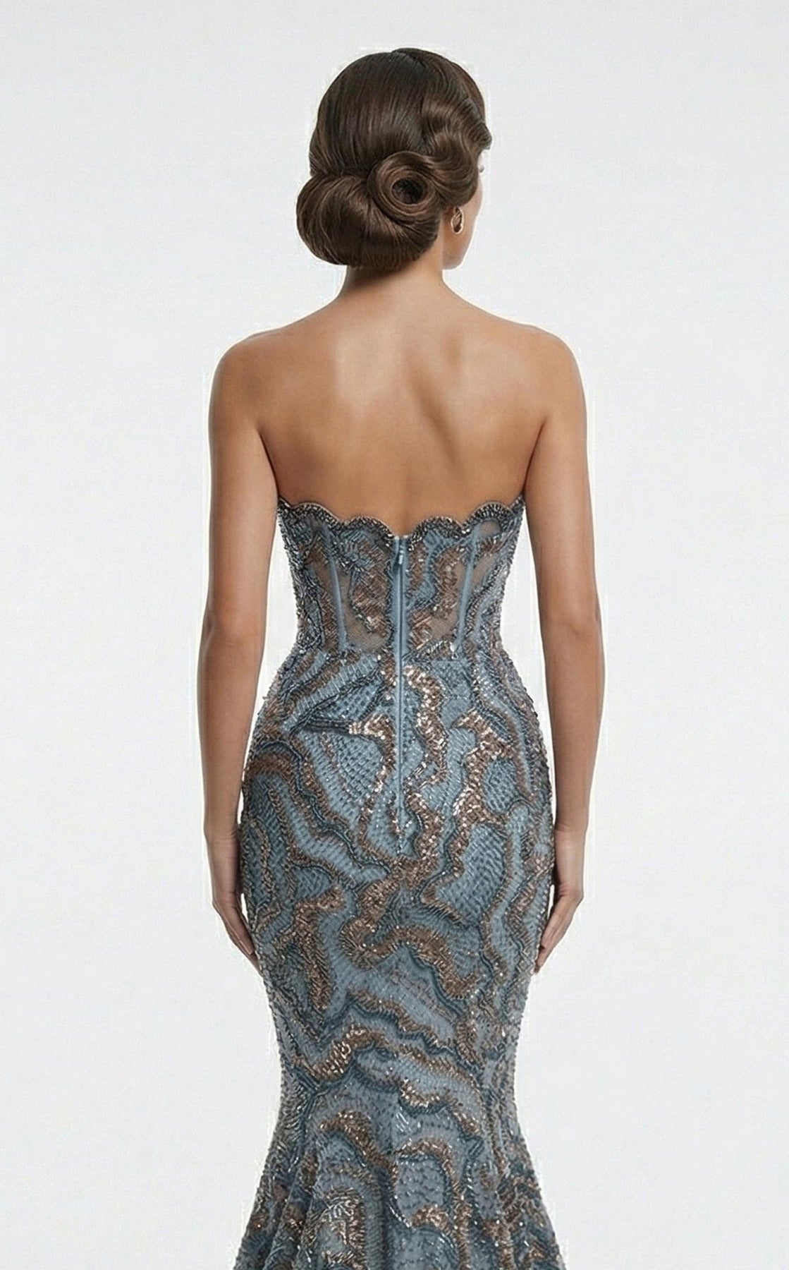 MNM COUTURE F03018 - Scalloped Sweetheart Intricate Beaded Evening Gown