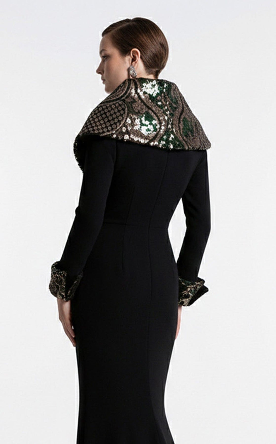 MNM COUTURE F03019 - Long Sleeve Shimmer Embellished Evening Gown