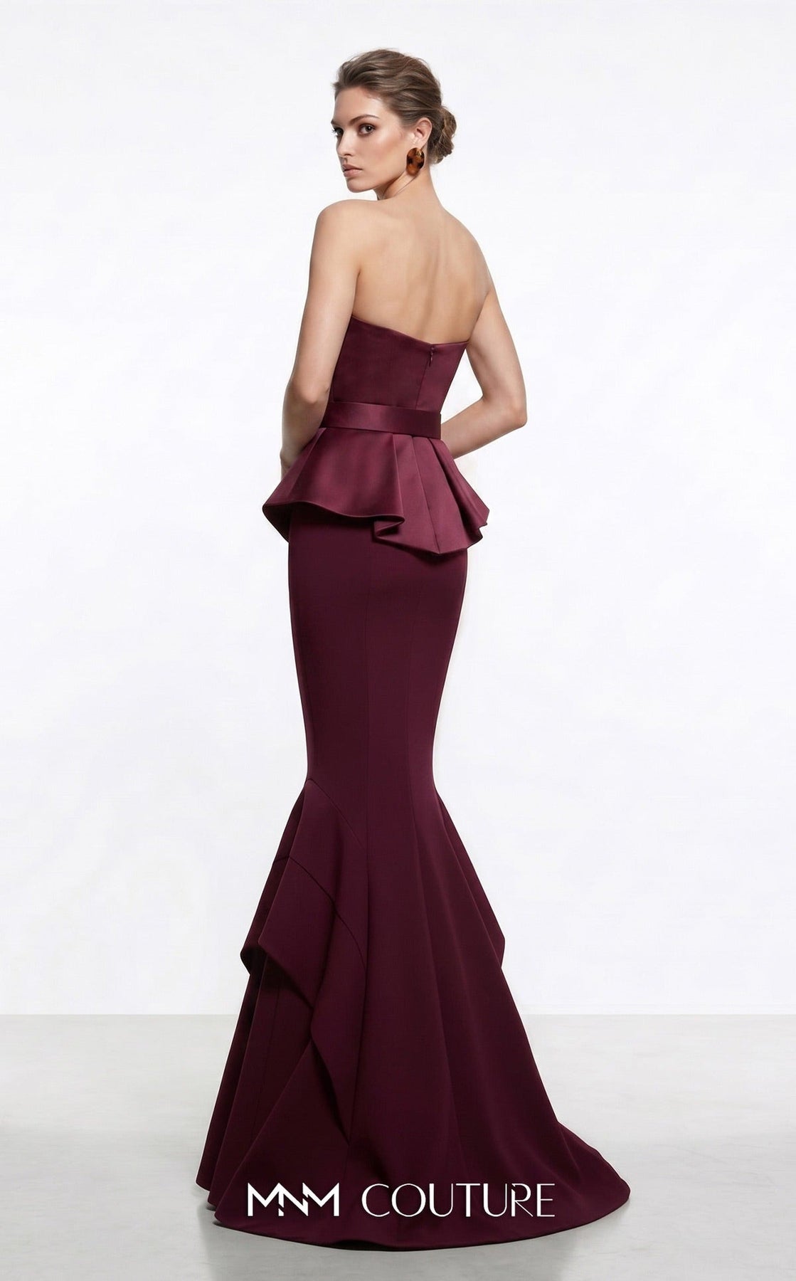 MNM COUTURE F03035A - Deep Sweetheart Peplum Evening Gown
