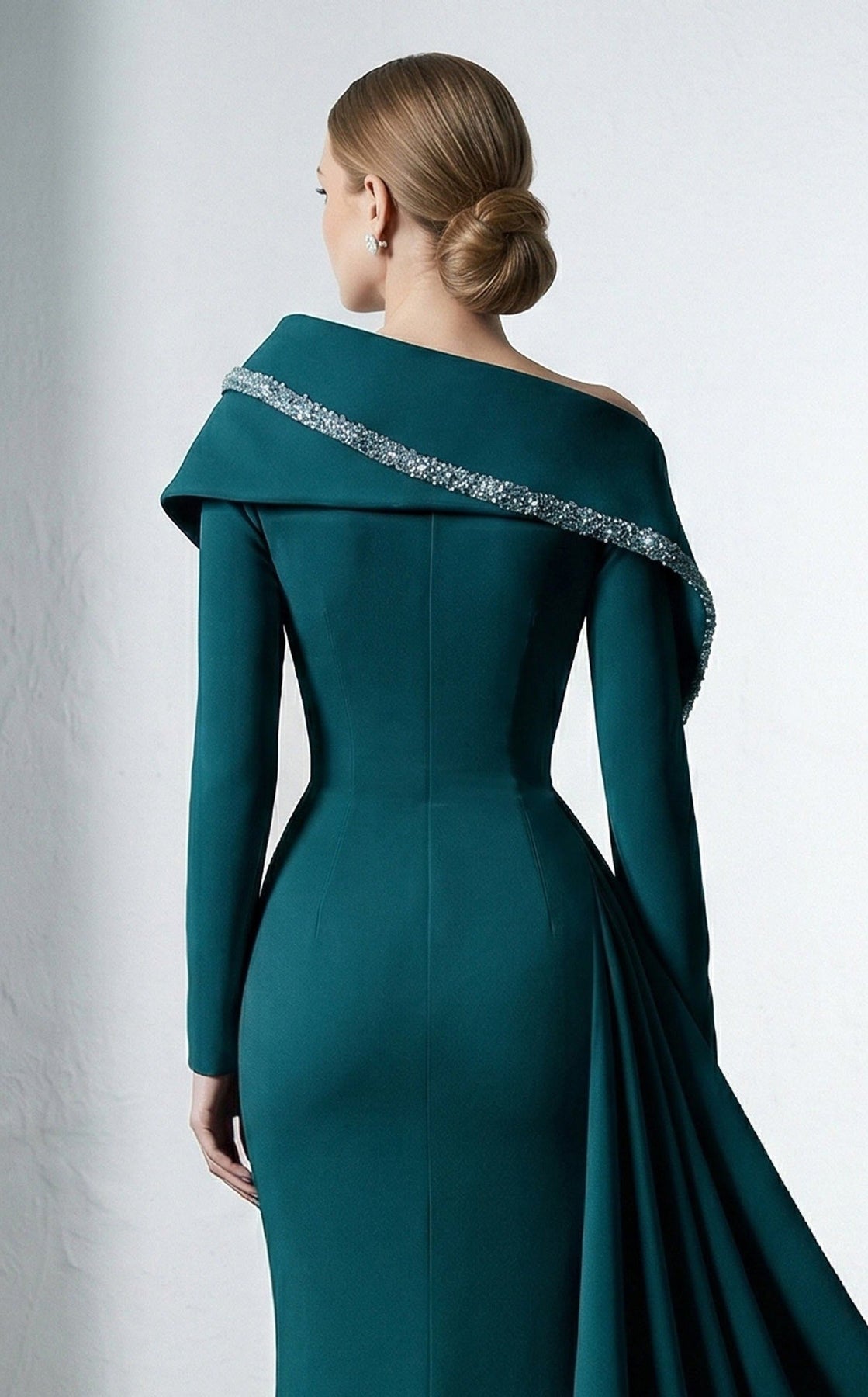 MNM COUTURE F03038 - Crystal Trim Long Sleeve Evening Gown