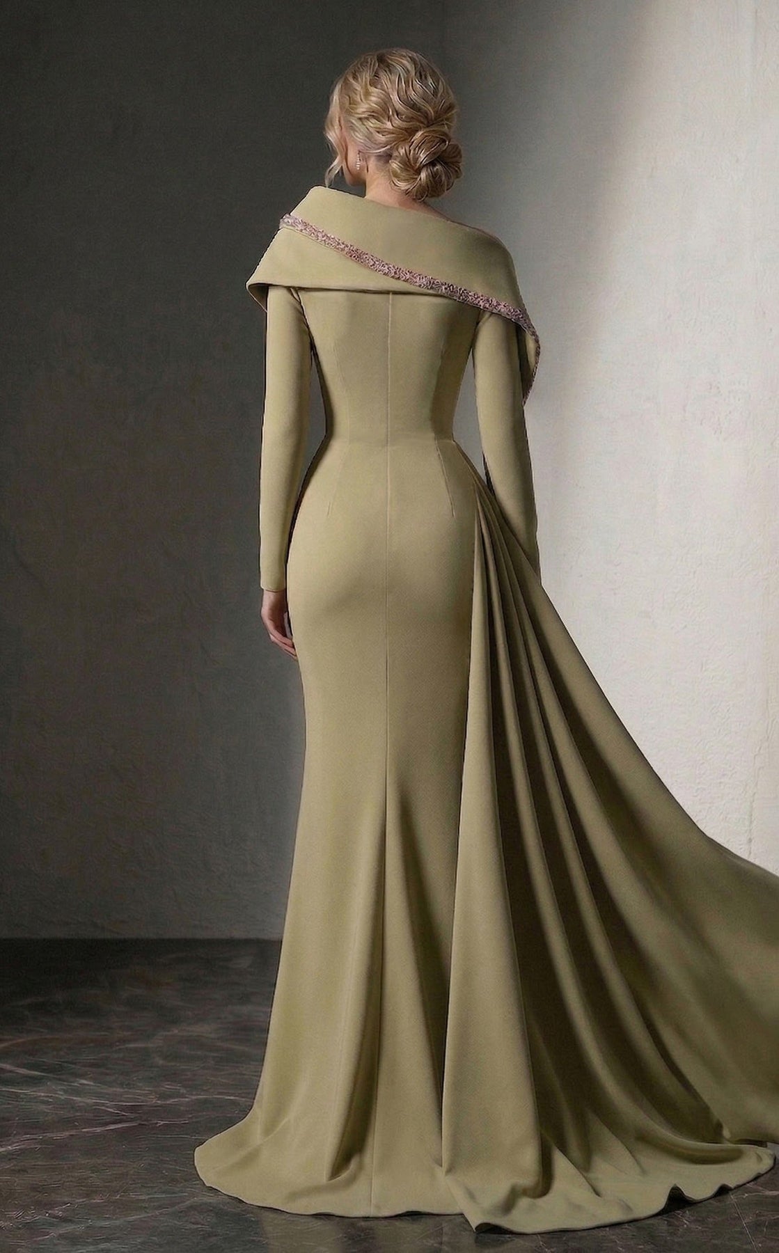 MNM COUTURE F03038 - Crystal Trim Long Sleeve Evening Gown