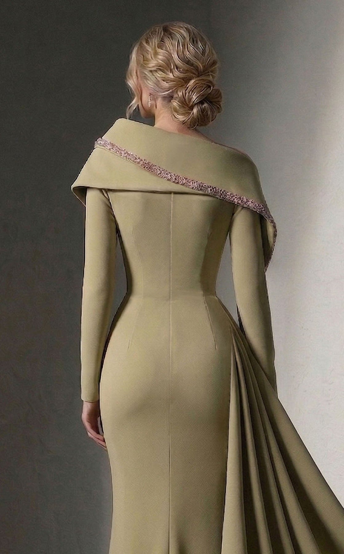 MNM COUTURE F03038 - Crystal Trim Long Sleeve Evening Gown