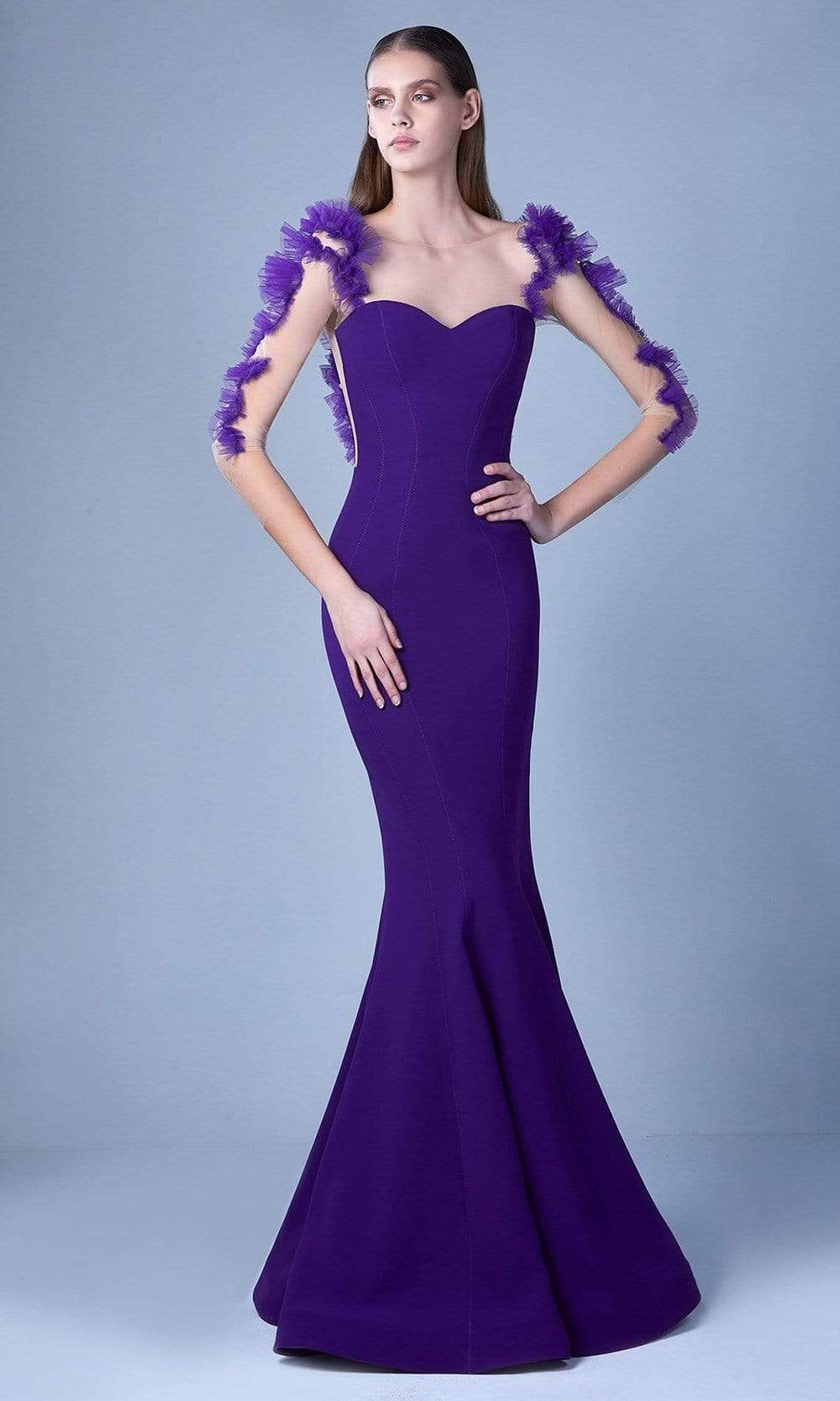 MNM COUTURE - G1094 Ruffle Ornate Illusion Mermaid Gown Mother of the Bride Dresses