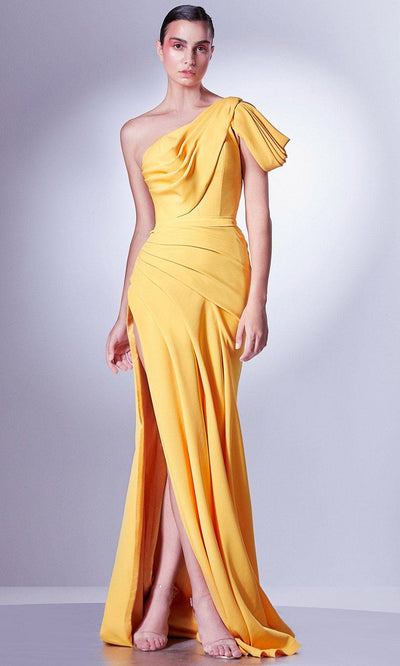 MNM Couture G1342 - Draped Sash Evening Gown Evening Dresses 0 / Yellow