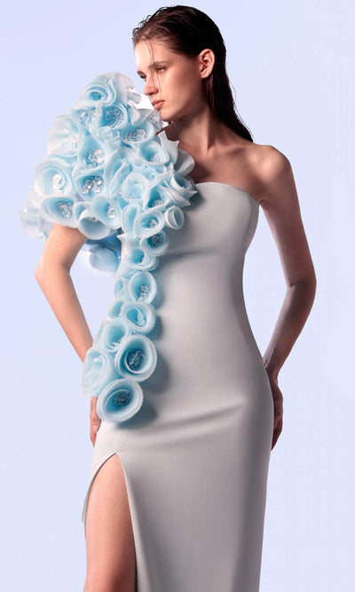 MNM Couture G1706 - Floral Appliqued High Slit Evening Gown Evening Dresses
