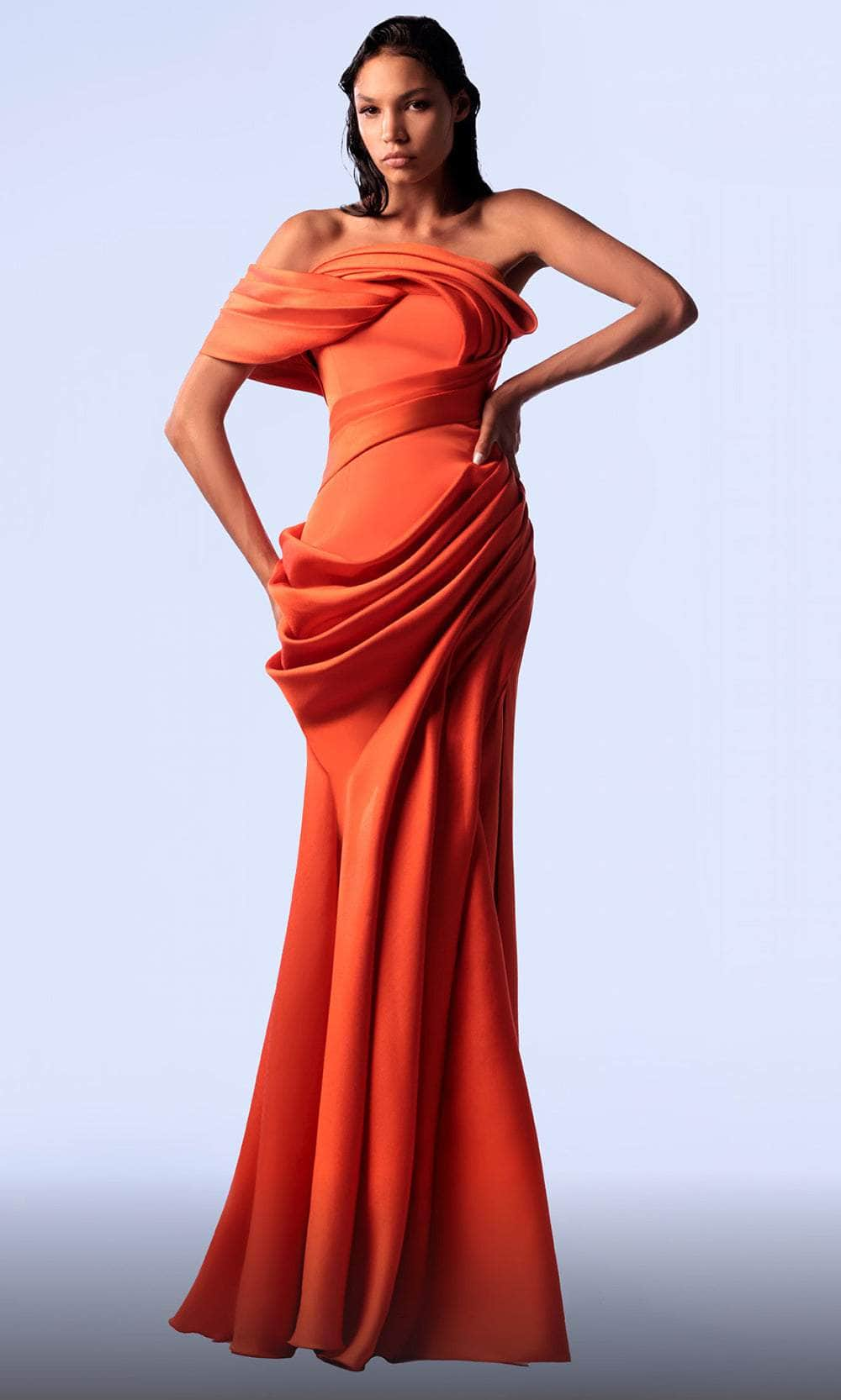 MNM Couture G1710 - Draped Mermaid Evening Gown Prom Dresses 4 /  Orange