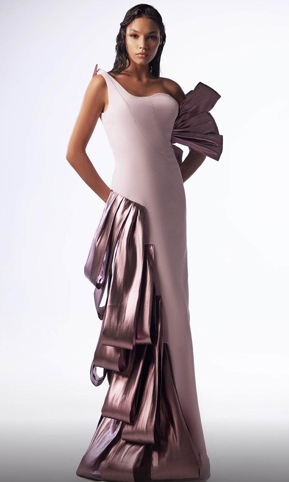 MNM Couture G1713 - Metallic Sash Evening Dress Evening Dresses 4 / 