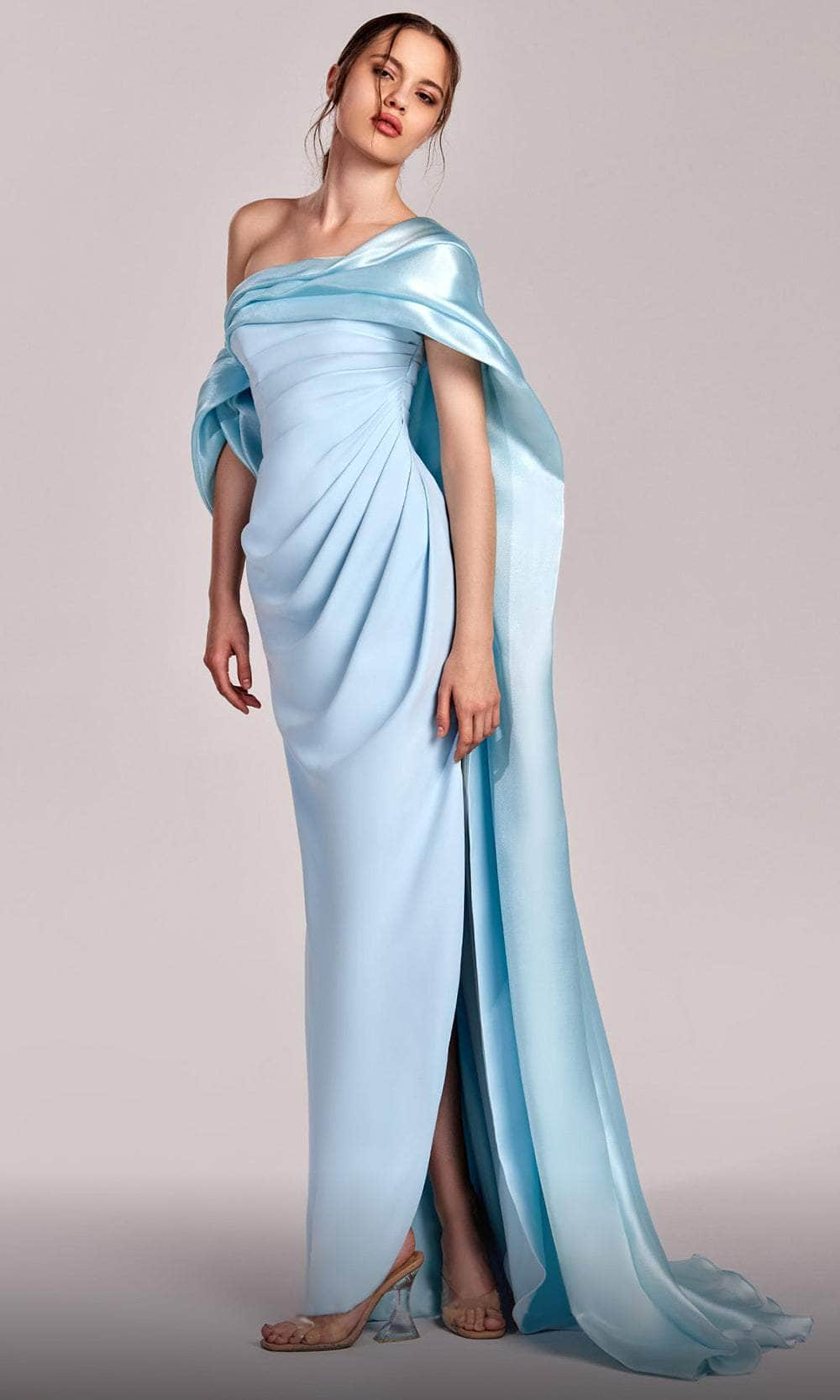 MNM Couture G1804 - Draped Detailed Gown with Slit Evening Dresses 4 / 